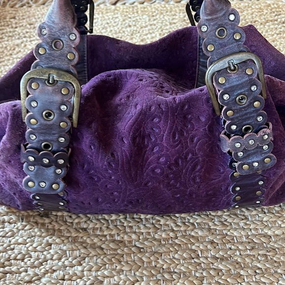 Charm & Luck Vintage 100% Leather Purple Suede Slouchy Purse Y2K Handbag - Picture 4 of 16